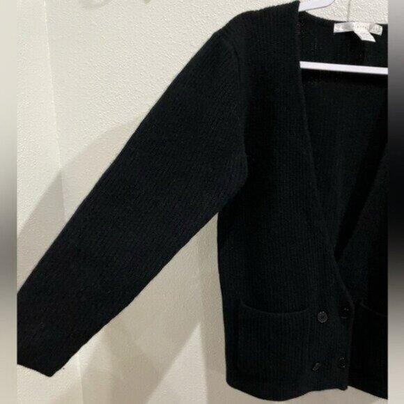 Vintage Black Lambswool Academia Cardigan Fisherman Grandpacore Boho Soft - Picture 2 of 6